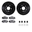 WHUH1-40092 Front Brake Disc and Pad Kit, Black, Cross-drilled and Slotted, 305 mm, OE Replacement, R1 eLINE Black Rotors with Optimum OEp Pads Series