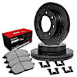 WHUH1-40518 Rear Brake Disc and Pad Kit, Black, Cross-drilled and Slotted, 358 mm, OE Replacement, R1 eLINE Black Rotors with Optimum OEp Pads Series
