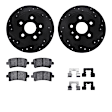 WHUH1-45008 Rear Brake Disc and Pad Kit, Black, Cross-drilled and Slotted, 292 mm, OE Replacement, R1 eLINE Black Rotors with Optimum OEp Pads Series