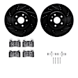 WHUH1-45015 Front Brake Disc and Pad Kit, Black, Cross-drilled and Slotted, 356 mm, OE Replacement, R1 eLINE Black Rotors with Optimum OEp Pads Series