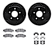 WHUH1-48034 Rear Brake Disc and Pad Kit, Black, Cross-drilled and Slotted, 305 mm, OE Replacement, R1 eLINE Black Rotors with Optimum OEp Pads Series