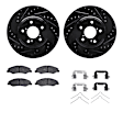 WHUH1-59090 Front Brake Disc and Pad Kit, Black, Cross-drilled and Slotted, 330 mm, OE Replacement, R1 eLINE Black Rotors with Optimum OEp Pads Series