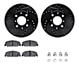 WHUH1-59162 Front Brake Disc and Pad Kit, Black, Cross-drilled and Slotted, 267 mm, OE Replacement, R1 eLINE Black Rotors with Optimum OEp Pads Series