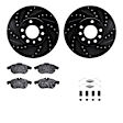 WHUH1-65012 Front Brake Disc and Pad Kit, Black, Cross-drilled and Slotted, 305 mm, OE Replacement, R1 eLINE Black Rotors with Optimum OEp Pads Series
