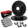 WHUH1-72050 Front Brake Disc and Pad Kit, Black, Cross-drilled and Slotted, 267 mm, OE Replacement, R1 eLINE Black Rotors with Optimum OEp Pads Series