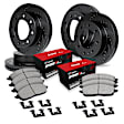 2008 Ford E-350 Super Duty - Front and Rear Brake Disc and Pad Kit, Cross-drilled and Slotted, OE Replacement, Single Rear Wheels, 6.8L 10Cyl, R1 eLINE Black Rotors with Optimum OEp Pads Series