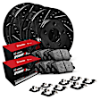 1998 Toyota T100 - Front and Rear Brake Disc and Pad Kit, Cross-drilled and Slotted, OE Replacement, RWD, ; 1/2 Ton Trucks; Standard Drums, 3.4L 6Cyl, R1 eLINE Black Rotors with Optimum OEp Pads Series