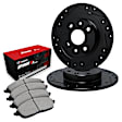 WHUN1-07002 Front Brake Disc and Pad Kit, Black, Cross-drilled and Slotted, 267 mm, OE Comparable Pad Material, R1 eLINE Black Rotors with Optimum OEp Pads Series