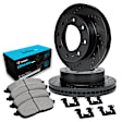 WHWH1-67122 Rear Brake Disc and Pad Kit, Black, Cross-drilled and Slotted, 376 mm, Ceramic, R1 eLINE Black Rotors with Ceramic Pads Series