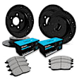 1984 Pontiac Fiero - Front and Rear Brake Disc and Pad Kit, Cross-drilled and Slotted, Ceramic, 2.5L 4Cyl, R1 eLINE Black Rotors with Ceramic Pads Series