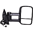 955-907 Passenger Side Towing Mirror, Power Adjust, Heated, Manual Folding, Black, No Signal Light, No Memory, No Puddle Light, No Auto-Dim, With Blind Spot Glass
