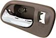 Front, Driver Side Brown bezel with chrome lever Interior Door Handle