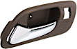 Front, Driver Side Brown bezel with chrome lever Interior Door Handle