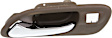Front, Driver Side Brown bezel with chrome lever Interior Door Handle