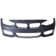 Front Primed Bumper Cover, Base Model, With M Sport Line Package, With Park Distance Control and Fog Light Holes, Without Headlight Washer Holes