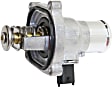 Thermostat Housing, With housing and gasket, 2.89 in. flange length, 0.38 in. flange thickness, 2.59 in. flange width, 2.34 in. Bolt Hole Center To Bolt Hole Center, Blade type, 2-prong male terminal