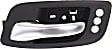 Front, Driver Side Black bezel with silver lever Interior Door Handle