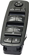2010 Chrysler Town & Country - Front, Driver Side Window Switch, Without Power Folding Mirrors, With Power Windows, With Power Rear Windows, With Heated Mirrors, With Auto Down, Black, 10 Buttons, 9-Prong and 3-Prong Blade Male Terminals, 2 Female Connectors