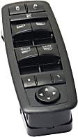 2010 Chrysler Town & Country - Front, Driver Side Window Switch, Without Power Folding Mirrors, With Power Windows, With Power Rear Windows, With Heated Mirrors, With Auto Down, Black, 10 Buttons, 9-Prong and 3-Prong Blade Male Terminals, 2 Female Connectors