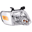 Passenger Side Headlight, with Bulb, Halogen, Clear Lens, Chrome Interior, CAPA Certified