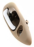 Front, Driver Side Beige bezel with chrome lever Interior Door Handle, With Door Lock Button, Coupe