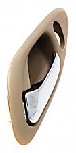 Front, Driver Side Beige bezel with chrome lever Interior Door Handle, With Door Lock Button, Coupe