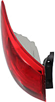 Driver Side, Outer Tail Light, with Bulb, Halogen, Red Lens