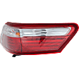 Passenger Side, Outer Tail Light, with Bulb, Halogen, Clear and Red Lens, Except Hybrid Model, USA Built Vehicle