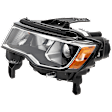 2017-2021 Jeep Grand Cherokee - Driver Side Headlight, with Bulb, Halogen, Standard Type, Chrome Trim