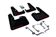 MF15-UR-BLK/RD Front and Rear, Driver and Passenger Side Mud Flaps, Black, Urethane, Hatchback