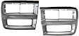 Driver and Passenger Side Headlight Doors, Chrome and Silver, Dual Type, with Parking Light Hole