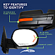 Driver and Passenger Side Mirrors, Power, Manual Folding, Heated, Paintable, In-housing Signal Light, With memory, Without Puddle Light, Without Auto-Dimming, Without Blind Spot Feature