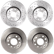 SET-BR0991451X-E Front and Rear Brake Disc, Front-Cross-Drilled/Rear-Plain Surface, 5 Lugs