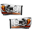2006 Dodge Ram 3500 - Driver and Passenger Side Halogen Headlight, With bulb(s), Clear Lens, Chrome Interior