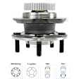 4-Wheel Set Front and Rear, Driver and Passenger Side Wheel Hubs, With Bearing, For 15, 16 and 17 in. Wheels