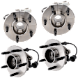 Front and Rear, Driver and Passenger Side Wheel Hub, 5 Lugs, With Bearing, With Sensor