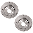 Rear Brake Disc, Natural Finish, Cross-drilled and Slotted, Solid, 5 Lugs, 299.97 mm