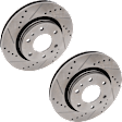 Front, Driver and Passenger Side Brake Discs, Cross-drilled and Slotted, Vented, 6 Lugs