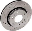 Front, Driver and Passenger Side Brake Discs, Cross-drilled and Slotted, Vented, 6 Lugs