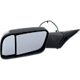 Driver and Passenger Side Towing Mirror, Power Adjust, Heated, Power Folding, Textured Black, In-housing Signal Light, No Memory, With Puddle Light, No Auto-Dim, With Blind Spot Glass