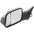 Driver and Passenger Side Towing Mirror, Power Adjust, Heated, Power Folding, Textured Black, In-housing Signal Light, With Memory, With Puddle Light, No Auto-Dim, With Blind Spot Light in Glass