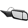 Driver and Passenger Side Towing Mirror, Power Adjust, Heated, Manual Folding, Textured Black, In-housing Signal Light, No Memory, With Puddle Light, No Auto-Dim, No Blind Spot Feature
