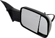 Driver and Passenger Side Towing Mirror, Power Adjust, Heated, Manual Folding, Textured Black, In-housing Signal Light, No Memory, With Puddle Light, No Auto-Dim, With Blind Spot Detection in Glass