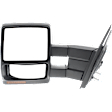 Driver and Passenger Side Towing Mirror, Power Adjust, Heated, Manual Folding, Textured Black, In-housing Signal Light, No Memory, With Puddle Light, No Auto-Dim, No Blind Spot Feature