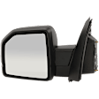 Driver and Passenger Side Mirror, Power Adjust, Heated, Manual Folding, Textured Black, In-housing Signal Light, No Memory, With Puddle Light, No Auto-Dim, With Blind Spot Detection in Glass