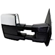 Driver and Passenger Side Towing Mirror, Power Adjust, Heated, Manual Folding, Chrome, In-housing Signal Light, With Memory, With Puddle Light, No Auto-Dim, With Blind Spot Glass