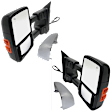 Driver and Passenger Side Towing Mirror, Power Adjust, Heated, Power Folding, With 1 Chrome and 1 Paintable Cap, In-housing Signal Light, With Memory, No Puddle Light, No Auto-Dim