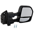 Driver and Passenger Side, Towing Mirrors, Upper - Power Adjust , Lower - Manual Adjust, Heated, Manual Folding, Textured Black, In-housing Signal Light, No Puddle Light, No Blind Spot Feature