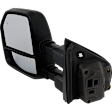 Driver and Passenger Side, Towing Mirrors, Upper - Power Adjust , Lower - Manual Adjust, Heated, Manual Folding, Textured Black, In-housing Signal Light, No Puddle Light, No Blind Spot Feature