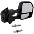 Driver and Passenger Side, Towing Mirrors, Upper - Power Adjust , Lower - Manual Adjust, Heated, Manual Folding, Textured Black, In-housing Signal Light, No Puddle Light, No Blind Spot Feature
